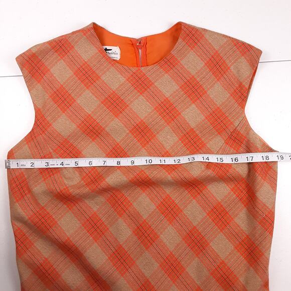 Ivan Frederics Orange Tan Plaid Retro Vintage Lined Sleeveless Dress Pleated M L - Picture 5 of 9